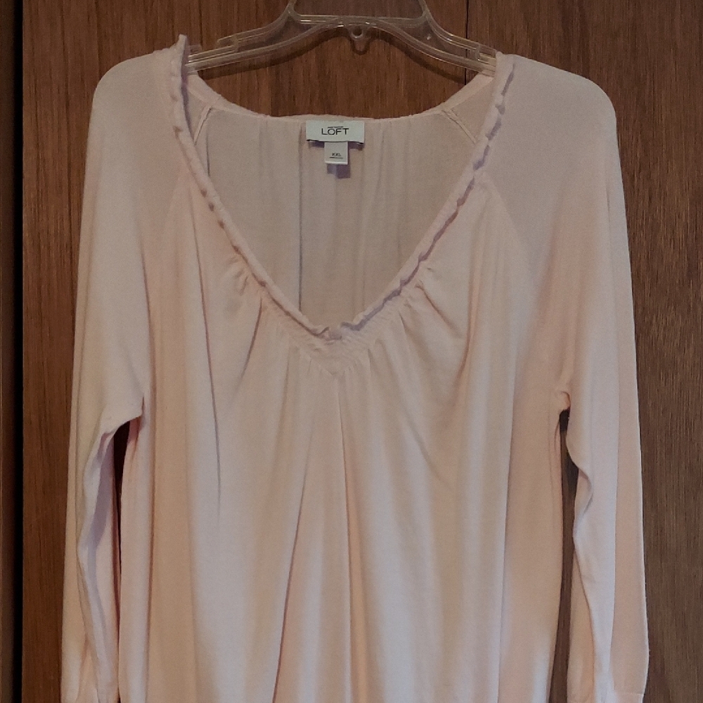 LOFT Blush Ruffled V-Neck Blouse